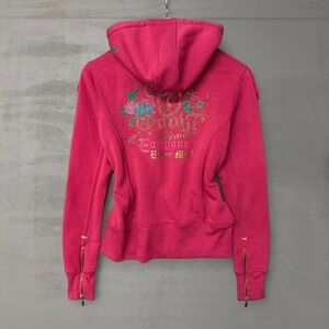 Women's Coogi Y2K Bedazzled Pink Zip Up Vintage Hoodie Sweatshirt Cute Large